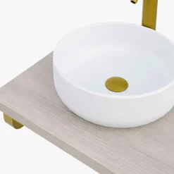 T-Bath Plan de toilette 121x49x3 cm hydrofuge placage frêne naturel avec supports or