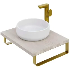 Plan De Travail Salle De Bains|T-Bath Plan de toilette 61x49x3 cm hydrofuge placage frêne naturel avec supports or