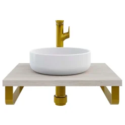 Plan De Travail Salle De Bains|T-Bath Plan de toilette 61x49x3 cm hydrofuge placage frêne naturel avec supports or