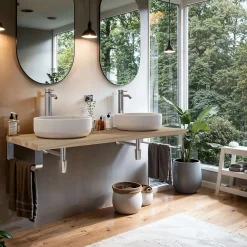 T-Bath Plan de toilette 121x49x3 cm hydrofuge placage orme naturel avec supports chromés
