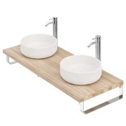 T-Bath Plan de toilette 121x49x3 cm hydrofuge placage orme naturel avec supports chromés
