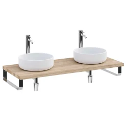 T-Bath Plan de toilette 121x49x3 cm hydrofuge placage orme naturel avec supports chromés