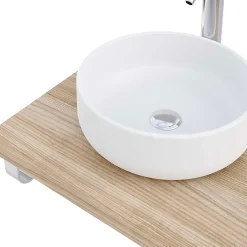 T-Bath Plan de toilette 121x49x3 cm hydrofuge placage orme naturel avec supports chromés