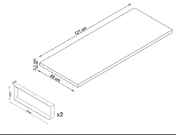 T-Bath Plan de toilette 121x49x3 cm hydrofuge placage orme naturel avec supports chromés
