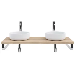 T-Bath Plan de toilette 121x49x3 cm hydrofuge placage orme naturel avec supports chromés