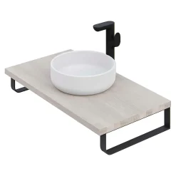 T-Bath Plan de toilette 91x49x3 cm hydrofuge placage frêne naturel avec supports noirs
