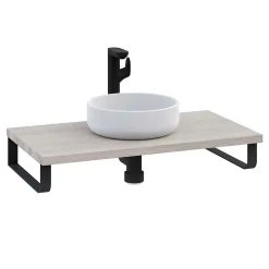 T-Bath Plan de toilette 91x49x3 cm hydrofuge placage frêne naturel avec supports noirs