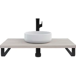 T-Bath Plan de toilette 91x49x3 cm hydrofuge placage frêne naturel avec supports noirs