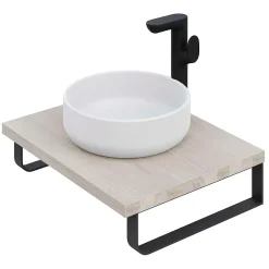 Plan De Travail Salle De Bains|T-Bath Plan de toilette 61x49x3 cm hydrofuge placage frêne naturel avec supports noirs