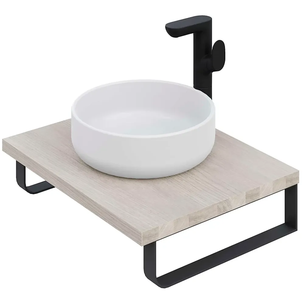 Plan De Travail Salle De Bains|T-Bath Plan de toilette 61x49x3 cm hydrofuge placage frêne naturel avec supports noirs