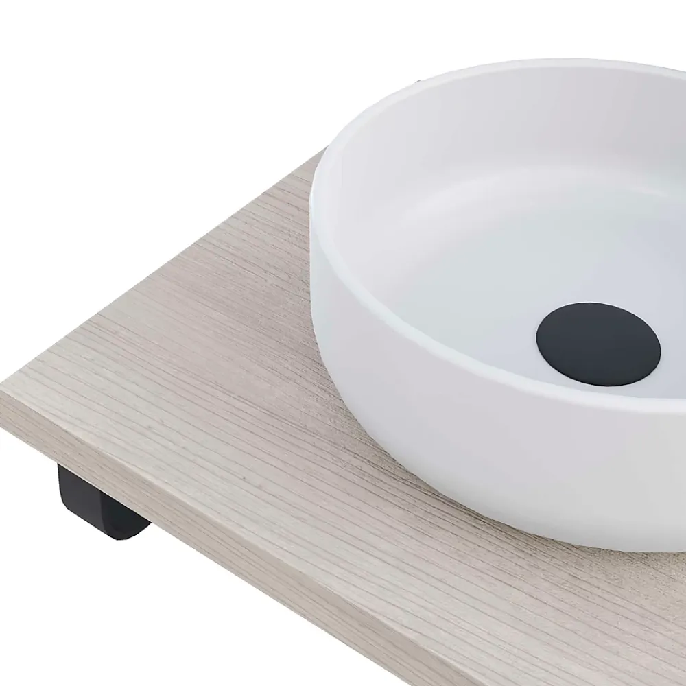 Plan De Travail Salle De Bains|T-Bath Plan de toilette 61x49x3 cm hydrofuge placage frêne naturel avec supports noirs