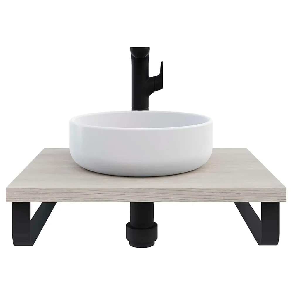 Plan De Travail Salle De Bains|T-Bath Plan de toilette 61x49x3 cm hydrofuge placage frêne naturel avec supports noirs