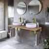 Plan De Travail Salle De Bains|T-Bath Plan de toilette 121x49x3 cm hydrofuge placage chêne naturel avec supports or