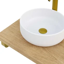 Plan De Travail Salle De Bains|T-Bath Plan de toilette 121x49x3 cm hydrofuge placage chêne naturel avec supports or