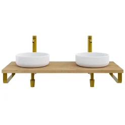 Plan De Travail Salle De Bains|T-Bath Plan de toilette 121x49x3 cm hydrofuge placage chêne naturel avec supports or