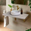 Plan De Travail Salle De Bains|T-Bath Plan de toilette 91x49x3 cm hydrofuge placage frêne naturel avec supports or