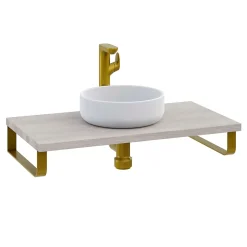 Plan De Travail Salle De Bains|T-Bath Plan de toilette 91x49x3 cm hydrofuge placage frêne naturel avec supports or