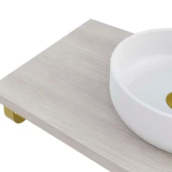 Plan De Travail Salle De Bains|T-Bath Plan de toilette 91x49x3 cm hydrofuge placage frêne naturel avec supports or