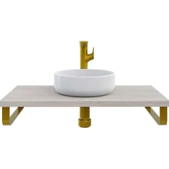Plan De Travail Salle De Bains|T-Bath Plan de toilette 91x49x3 cm hydrofuge placage frêne naturel avec supports or