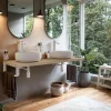 T-Bath Plan de toilette 121x49x3 cm hydrofuge placage orme naturel avec supports blancs