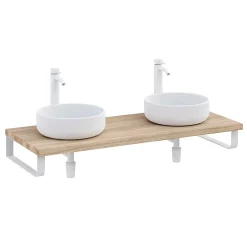 T-Bath Plan de toilette 121x49x3 cm hydrofuge placage orme naturel avec supports blancs