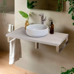 T-Bath Plan de toilette 91x49x3 cm hydrofuge placage frêne naturel avec supports chromés