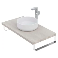 T-Bath Plan de toilette 91x49x3 cm hydrofuge placage frêne naturel avec supports chromés