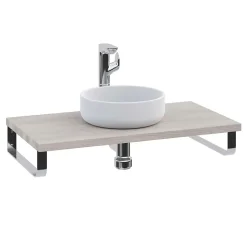 T-Bath Plan de toilette 91x49x3 cm hydrofuge placage frêne naturel avec supports chromés