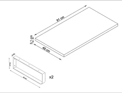 T-Bath Plan de toilette 91x49x3 cm hydrofuge placage frêne naturel avec supports chromés