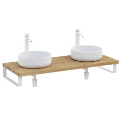 Plan De Travail Salle De Bains|T-Bath Plan de toilette 121x49x3 cm hydrofuge placage chêne naturel avec supports blancs