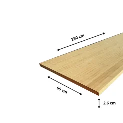 Wood&Sens Plan de travail bois massif Bambou Naturel lamellé collé L.250 x P.65 cm, Ep.26 mm
