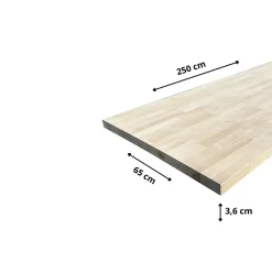 Wood&Sens Plan de travail bouleau, L.2,5 m x l.65 cm, Ep.3,6 cm