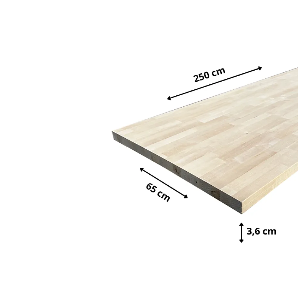Wood&Sens Plan de travail bouleau, L.2,5 m x l.65 cm, Ep.3,6 cm
