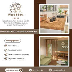 Wood&Sens Plan de travail bouleau, L.2,5 m x l.65 cm, Ep.3,6 cm