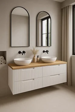 Furnidea Plan de travail en bois chêne massif naturel 120 cm pour meuble de salle de bain