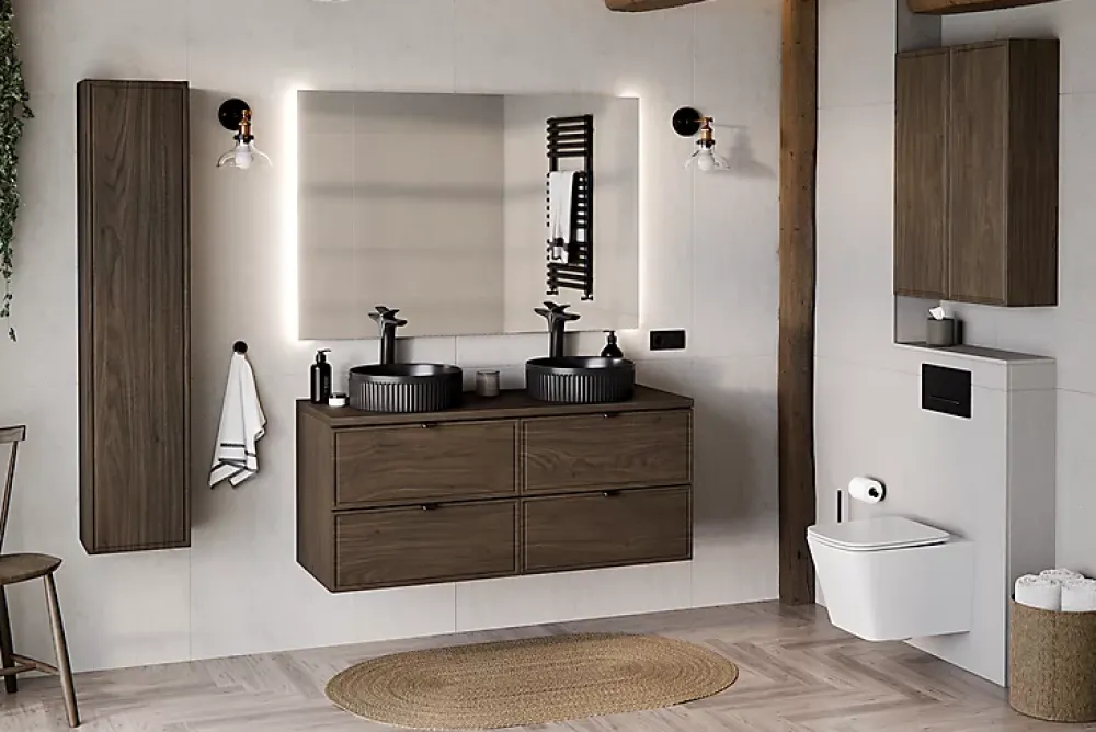 Furnidea Plan de travail pour meuble de salle de bain TERRA VILLA coloris noyer foncé 60 cm