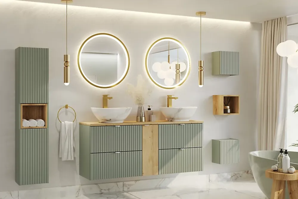 Furnidea Plan de travail pour meuble de salle de bain LINE REED GREEN vert SAUGE 60 cm