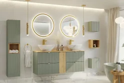 Plan De Travail Salle De Bains|Furnidea Plan de travail pour meuble de salle de bain LINE REED GREEN vert SAUGE 80 CM