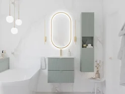 Plan De Travail Salle De Bains|Furnidea Plan de travail pour meuble de salle de bain LINE REED GREEN vert SAUGE 80 CM
