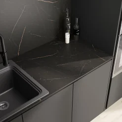 Plan De Travail Buanderie|GoodHome Plan de travail réversible compact 1 face aspect marbre noir / 1 face noir mat Nepeta L.300 x l.62 x Ép.1,2 cm