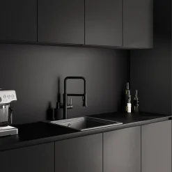 Plan De Travail Buanderie|GoodHome Plan de travail réversible compact 1 face aspect marbre noir / 1 face noir mat Nepeta L.300 x l.62 x Ép.1,2 cm