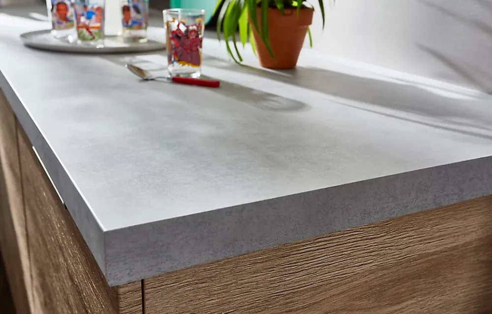 GoodHome Plan de travail stratifié gris effet béton L.300 x l.62 x ép.3,8 cm, Kala