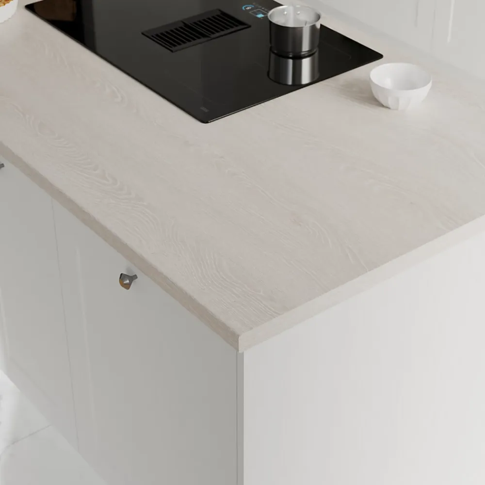 GoodHome Plan de travail stratifié aspect bois blanc Kabsa L.300 x l.62 x Ép.3,8 cm