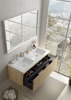 Ipiemme SRL Plan double vasque blanc brillant en céramique l.120 cm, Pura+
