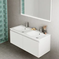 Ipiemme SRL Plan double vasque blanc brillant en résine l.120 cm, Pura+