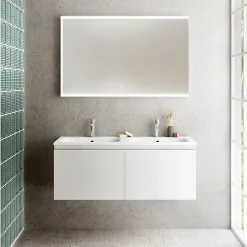 Ipiemme SRL Plan double vasque blanc brillant en résine l.120 cm, Pura+