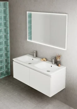Ipiemme SRL Plan double vasque blanc brillant en résine l.120 cm, Pura+