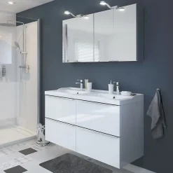 Plan Double Vasque|GoodHome Plan double vasque blanc en céramique l.120 cm Lana