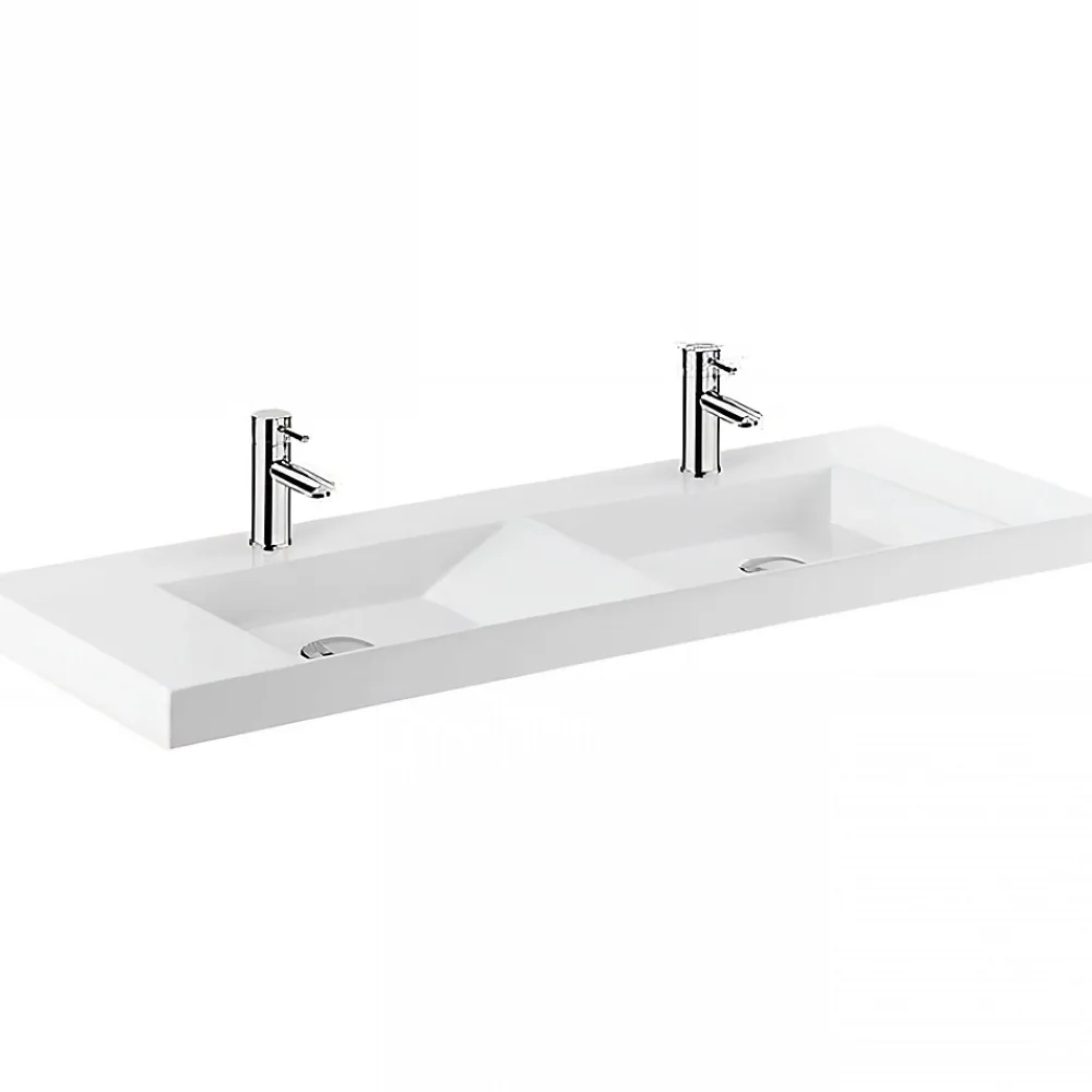 Vasque À Poser|Sanindusa Plan double vasque céramique traditionnelle rectangle fixation murale ou à poser sur plan 120x43 Vista blanc