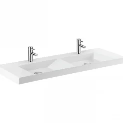 Vasque À Poser|Sanindusa Plan double vasque céramique traditionnelle rectangle fixation murale ou à poser sur plan 120x43 Vista blanc